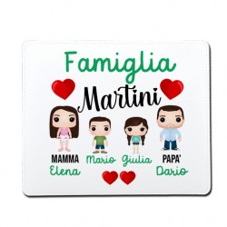 Tappetino per Mouse Famiglia, mamma papà bimbo e bimba, personalizzato con cognome e 4 nomi!