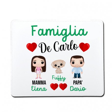 Tappetino per Mouse Famiglia, mamma papà e cane, personalizzato con cognome e 3 nomi!