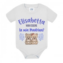 Body neonato neonata Vuoi essere la mia Madrina? Personalizzato con nome! Orsetti, scritte azzurre!