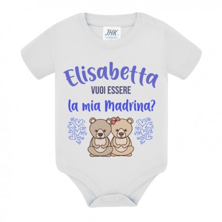 Body neonato neonata Vuoi essere la mia Madrina? Personalizzato con nome! Orsetti, scritte azzurre!