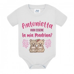 Body neonato neonata Vuoi essere la mia Madrina? Personalizzato con nome! Orsetti, scritte rosa!