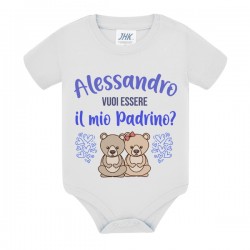 Body neonato neonata Vuoi essere il mio Padrino? Personalizzato con nome! Orsetti, scritte azzurre!