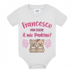 Body neonato neonata Vuoi essere il mio Padrino? Personalizzato con nome! Orsetti, scritte rosa!