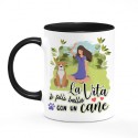 Tazza mug 11 oz color nera La vita è più bella con un cane, personalizzata con tuo cane e colore capelli!