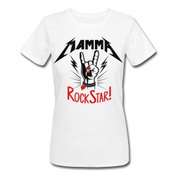 T-shirt donna Mamma Rockstar! Idea regalo divertente Festa della Mamma, mano rock con smalto rosso!