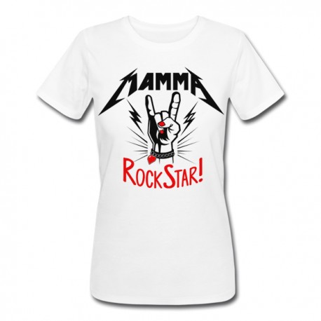 T-shirt donna Mamma Rockstar! Idea regalo divertente Festa della Mamma, mano rock con smalto rosso!