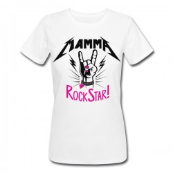 T-shirt donna Mamma Rockstar! Idea regalo divertente Festa della Mamma, mano rock con smalto fucsia!