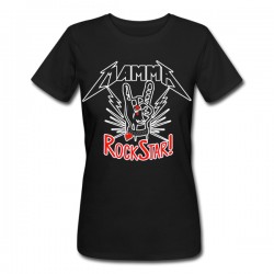 T-shirt donna Mamma Rockstar! Idea regalo Festa della Mamma, mano rock con smalto rosso! Nera!