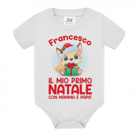 Body neonato neonata Il mio primo Natale con mamma e papà, personalizzato con il nome di bimba o bimbo! Volpe baby! 