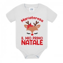 Body bimba neonata Il mio primo Natale, personalizzato con il nome! Renna con fiocco rosso! 