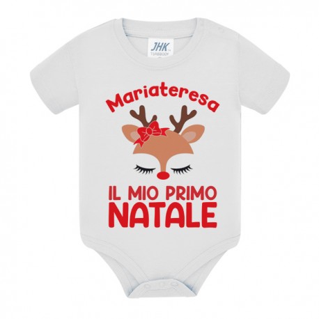 Body bimba neonata Il mio primo Natale, personalizzato con il nome! Renna con fiocco rosso! 