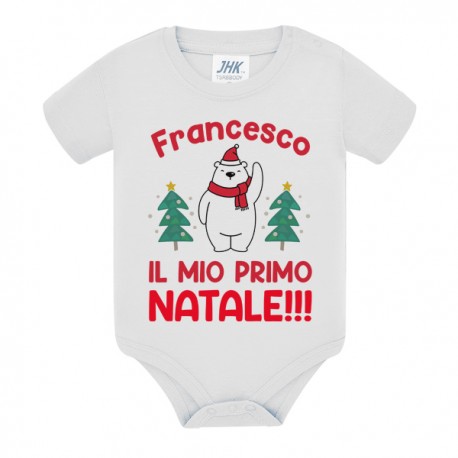 Body neonato neonata Il mio primo Natale, personalizzato con il nome di bimba o bimbo! Orso e alberelli!