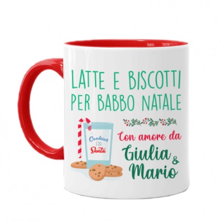 Tazza mug 11 oz color rossa Latte e biscotti per Babbo Natale con amore, personalizzata con nome o nomi!