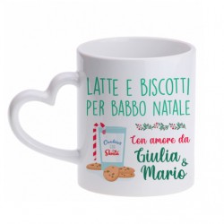 Tazza mug 11 oz manico cuore Latte e biscotti per Babbo Natale con amore, personalizzata con nome o nomi!