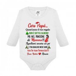 Body neonato manica lunga Caro Papà, il tuo regalo è nel pancione di mamma! Buon Natale! Personalizzato con il nome!