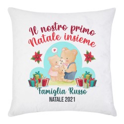 Federa per Cuscino Il nostro primo Natale insieme, personalizzata con cognome di famiglia! Mamma e papà orso!