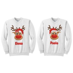 Coppia di Felpe Unisex Uomo e Donna Lui e lei Renne di Natale Divertenti Personalizzate con i Vostri Nomi!