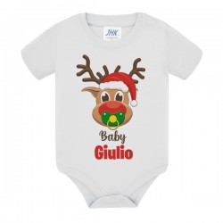 Body neonato neonata Renna carina di Natale con ciuccio, personalizzata con nome di bimbo o bimba! Idea regalo divertente! 