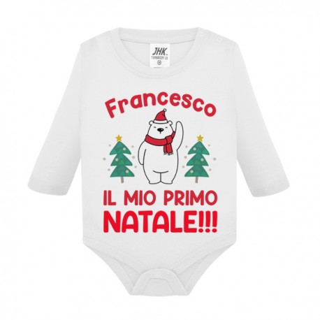 Body neonato manica lunga Il mio primo Natale! Personalizzato con nome! Orsetto polare!