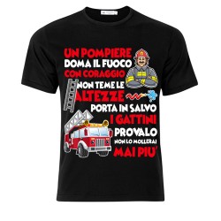 T-Shirt Maglietta Uomo Un pompiere doma il fuoco e salva gattini! Idea regalo divertente vigile del fuoco! Nera!