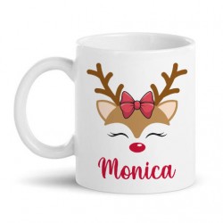Tazza mug 11 oz personalizzabile con il nome, renna carina, idea regalo per Natale, dono natalizio! 