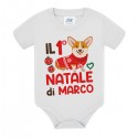 Body neonato neonata Il Primo 1° Natale di, personalizzato con nome di bimbo o bimba! Cagnolino natalizio!