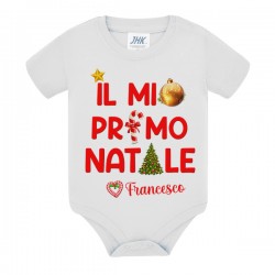 Body neonato neonata Il Mio Primo 1° Natale, personalizzato con nome di bimbo o bimba! Pallina, alberello, stellina!
