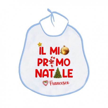 Bavaglino bavetta neonato Il Mio Primo 1° Natale, personalizzato con nome di bimbo! 