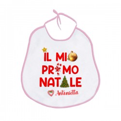 Bavaglino bavetta neonata Il Mio Primo 1° Natale, personalizzato con nome di bimba! 