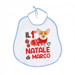 Bavaglino bavetta neonato Il Primo 1° Natale di, personalizzato con nome di bimbo! Cagnolino natalizio! 