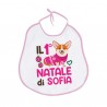 Bavaglino bavetta neonata Il Primo 1° Natale di, personalizzato con nome di bimba! Cagnolino natalizio!