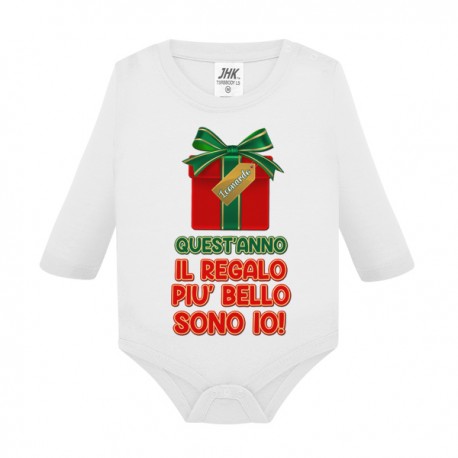  Body neonato neonata manica lunga Quest'anno il regalo più bello sono io, personalizzato con nome di bimbo o bimba!