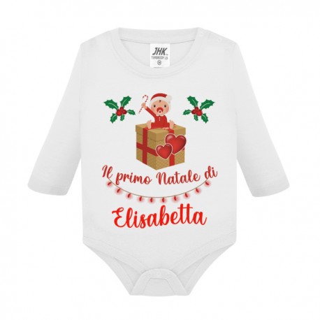  Body neonato neonata manica lunga Il primo Natale di, personalizzato con nome di bimbo o bimba!