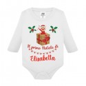  Body neonato neonata manica lunga Il primo Natale di, personalizzato con nome di bimbo o bimba!