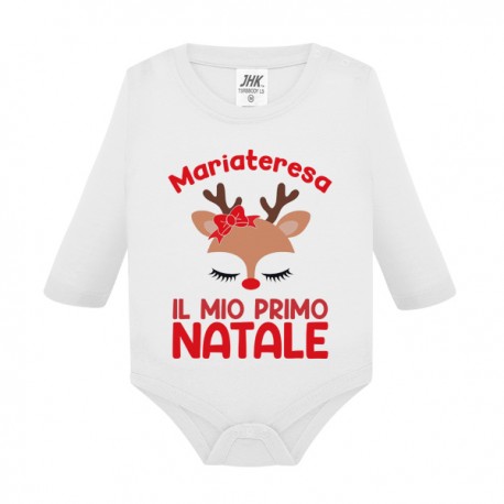  Body neonata manica lunga Il mio primo Natale, personalizzato con nome di bimba! Renna carina!