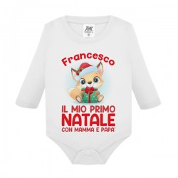  Body neonato neonata manica lunga Il mio primo Natale, personalizzato con nome di bimbo o bimba! Volpe!