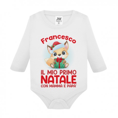  Body neonato neonata manica lunga Il mio primo Natale, personalizzato con nome di bimbo o bimba! Volpe!