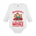  Body neonato neonata manica lunga Il mio primo Natale, personalizzato con nome di bimbo o bimba! Cagnolini!