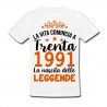 T-Shirt Maglietta Uomo Compleanno La Vita comincia a 30 anni, la nascita delle leggende! Personalizzata con anni e data!