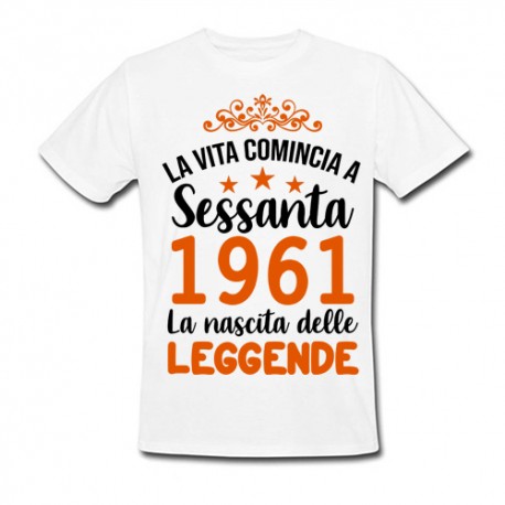 T-Shirt Maglietta Uomo Compleanno La Vita comincia a 60 anni, la nascita  delle leggende! Personalizzata