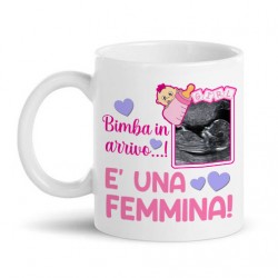 Tazza mug 11 oz Bimba in arrivo, è una femmina! Personalizzata con ecografia, annuncio gravidanza e gender reveal!
