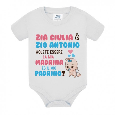 Body pagliaccetto neonato, bimbo, Zia e Zio volete essere la mia Madrina e il mio Padrino? PERSONALIZZABILE CON I NOMI!