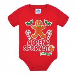 Body neonato Appena sfornato, Personalizzato con nome bimbo! Rosso per Natale, biscottino zenzero zenzy! 