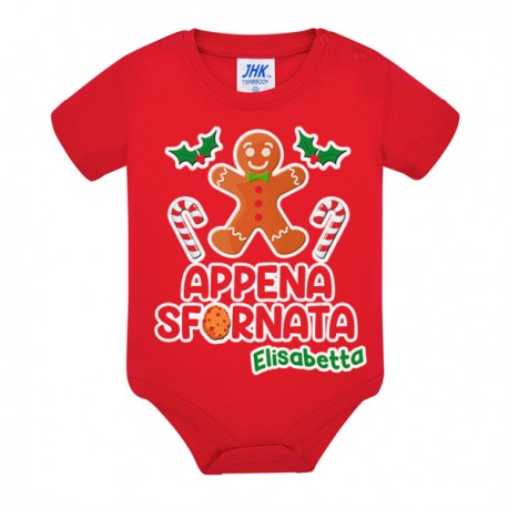 Body neonata Appena sfornata, Personalizzato con nome bimba! Rosso per Natale, biscottino zenzero zenzy! 