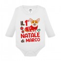 Body neonato neonata manica lunga Primo 1° Natale, personalizzato con nome di bimbo o bimba! Cagnolino!