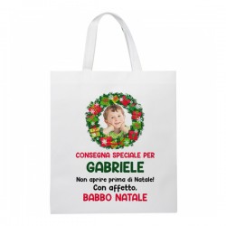 Shopper regalo consegna speciale, personalizzata con nome e foto bimbo o bimba! Non aprire prima di Natale! Con affetto Babbo!