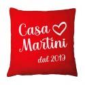 Federa per cuscino rossa 100% cotone Personalizzata con Cognome e Anno! Regalo Natale, anniversario matrimonio, famiglia!