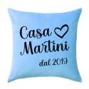 Federa per cuscino azzurra 100% cotone Personalizzata con Cognome e Anno! Regalo Natale, anniversario matrimonio, famiglia!