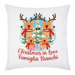 Federa per cuscino Christmas In Love Famiglia, personalizzata con Cognome e Nomi! Renne di Natale! Mamma, papà, 2 figli! 