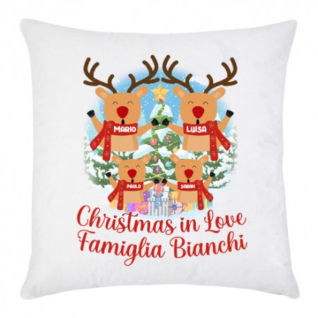 Federa per cuscino Christmas In Love Famiglia, personalizzata con Cognome e Nomi! Renne di Natale! Mamma, papà, 2 figli! 